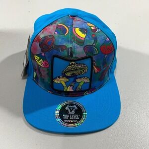 Top Level Hat Psychedelic Mushroom Patch Logo Snapback One Size‎ Blue Y2K Aqua
